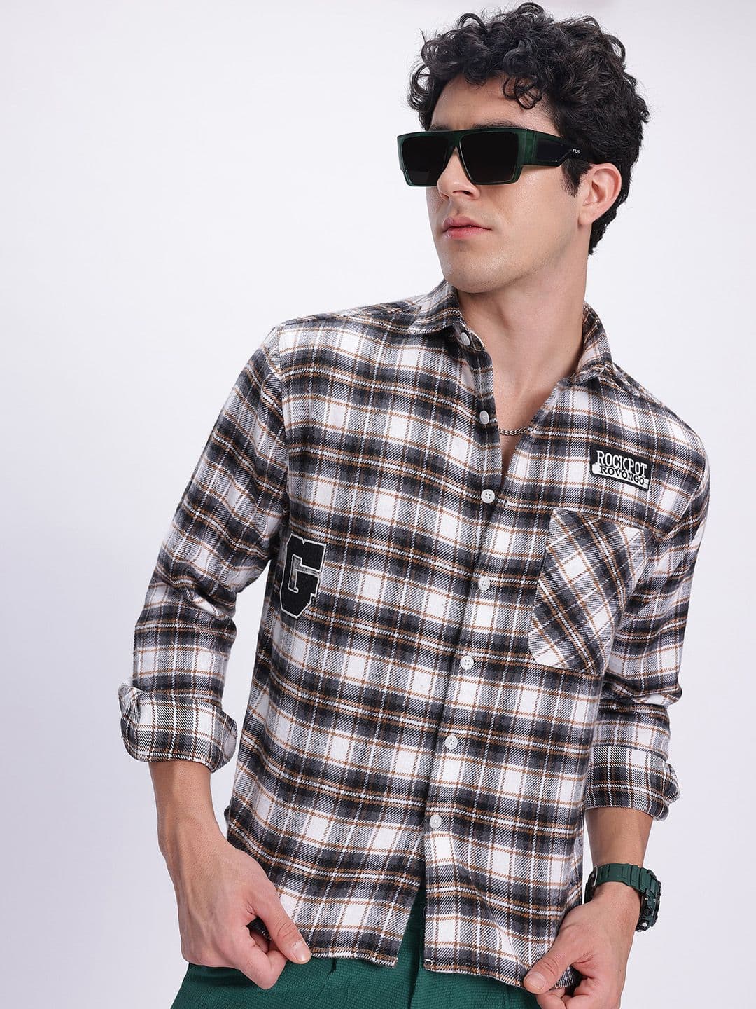 glitchez Typo Print Flannel Checked Shirt - view 1