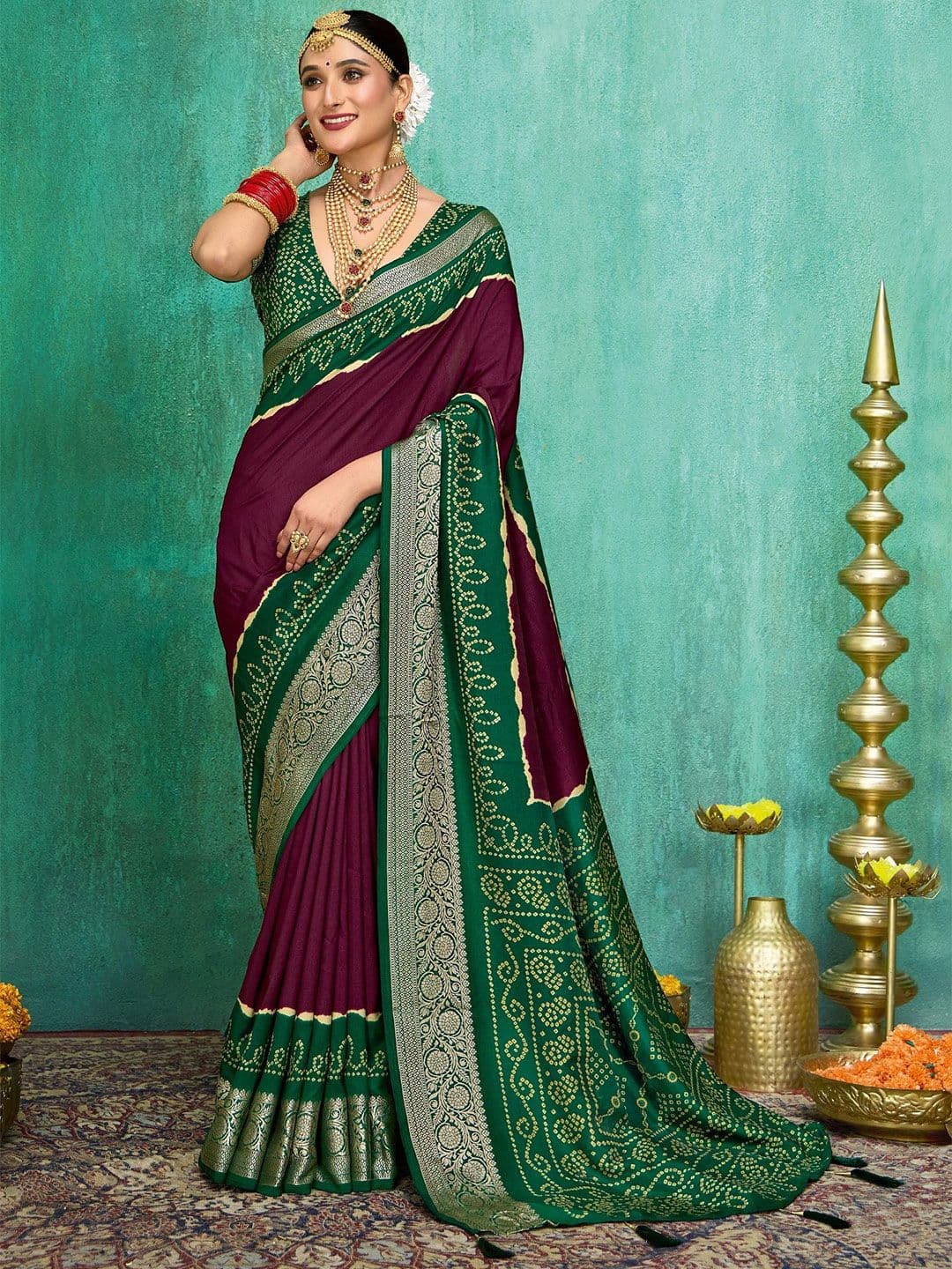 TIRA Bandhani Printed Sequinned Saree - view 1
