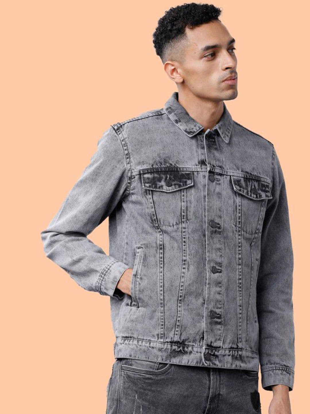 KLIZEN Men Printed Washed Denim Jacket - view 1