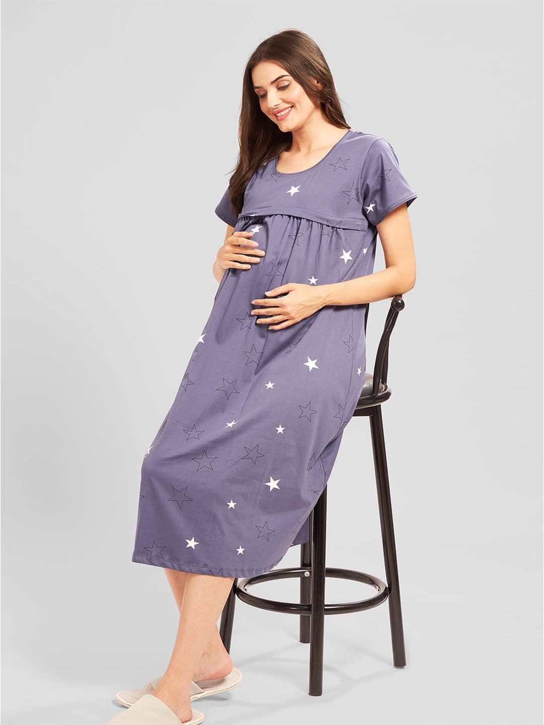 AV2 Women Printed Pure Cotton Maternity Nightdress - view 1