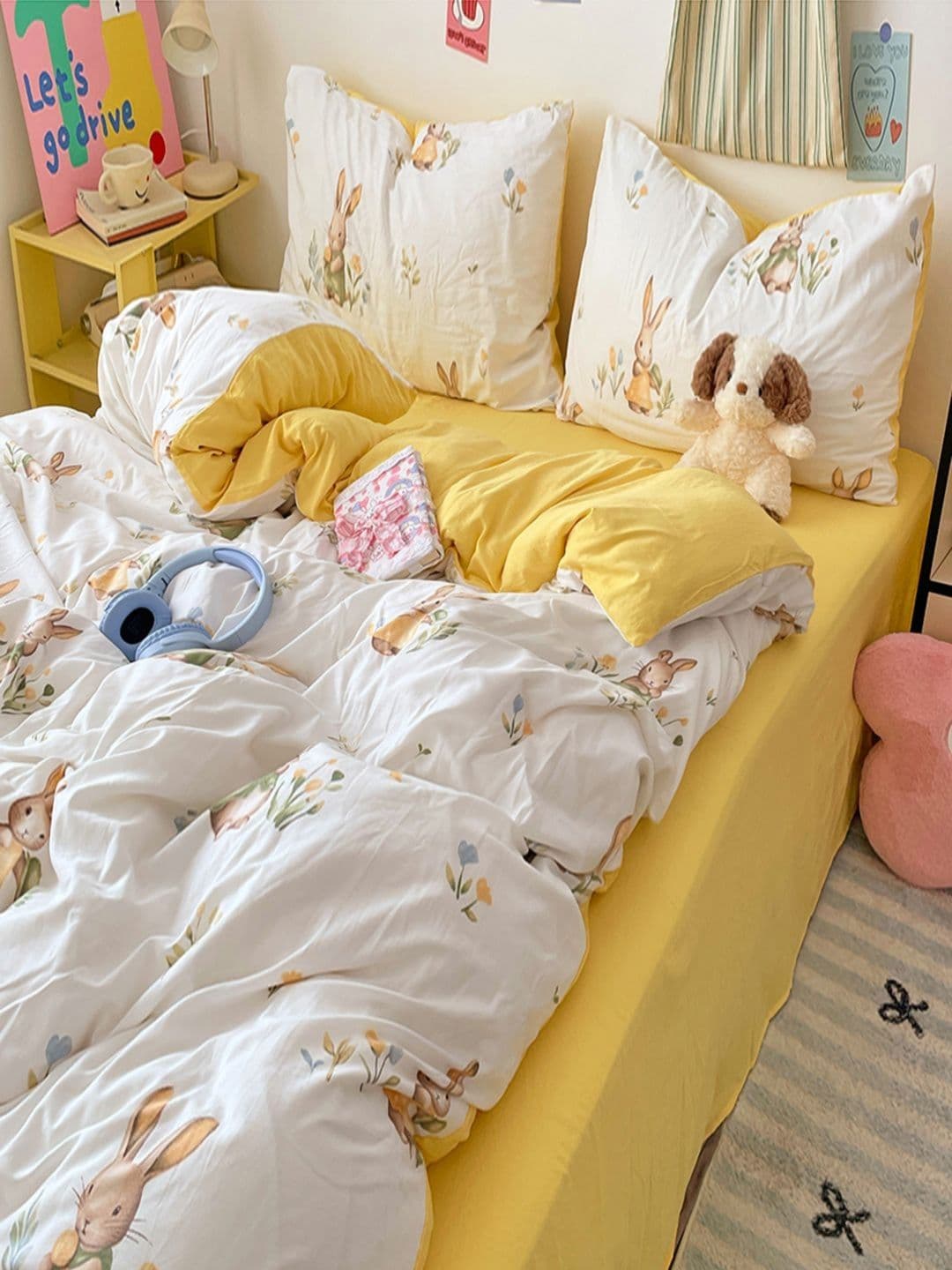 JC HOME Yellow & White Floral Polycotton 3 Piece Double King Regular Bedding Set - view 1