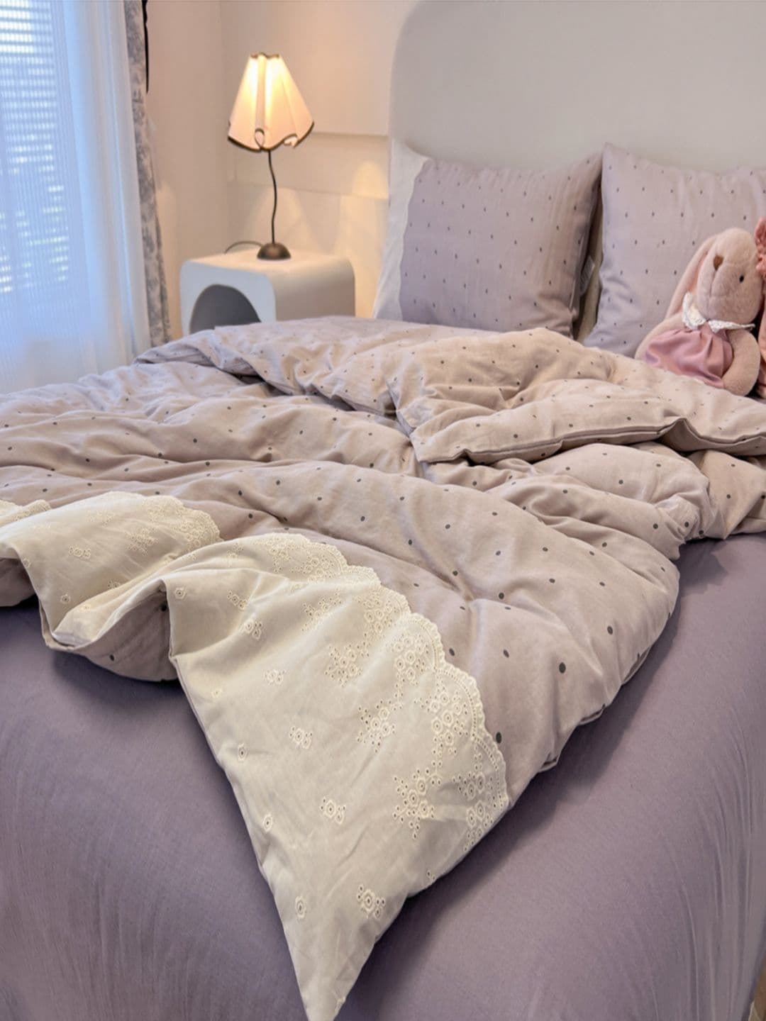 JC HOME Purple & White Solid Polycotton 4 Piece Double Queen Regular Bedding Set - view 1