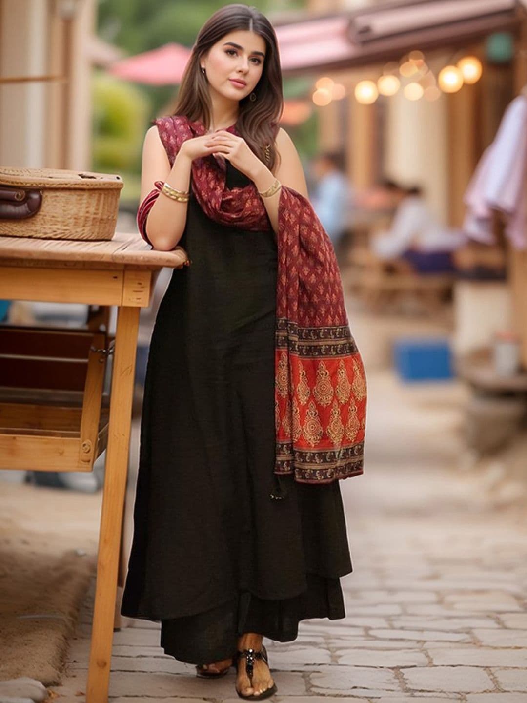 Aaghnya Round Neck A-Line Kurta With Palazzos & Dupatta - view 1