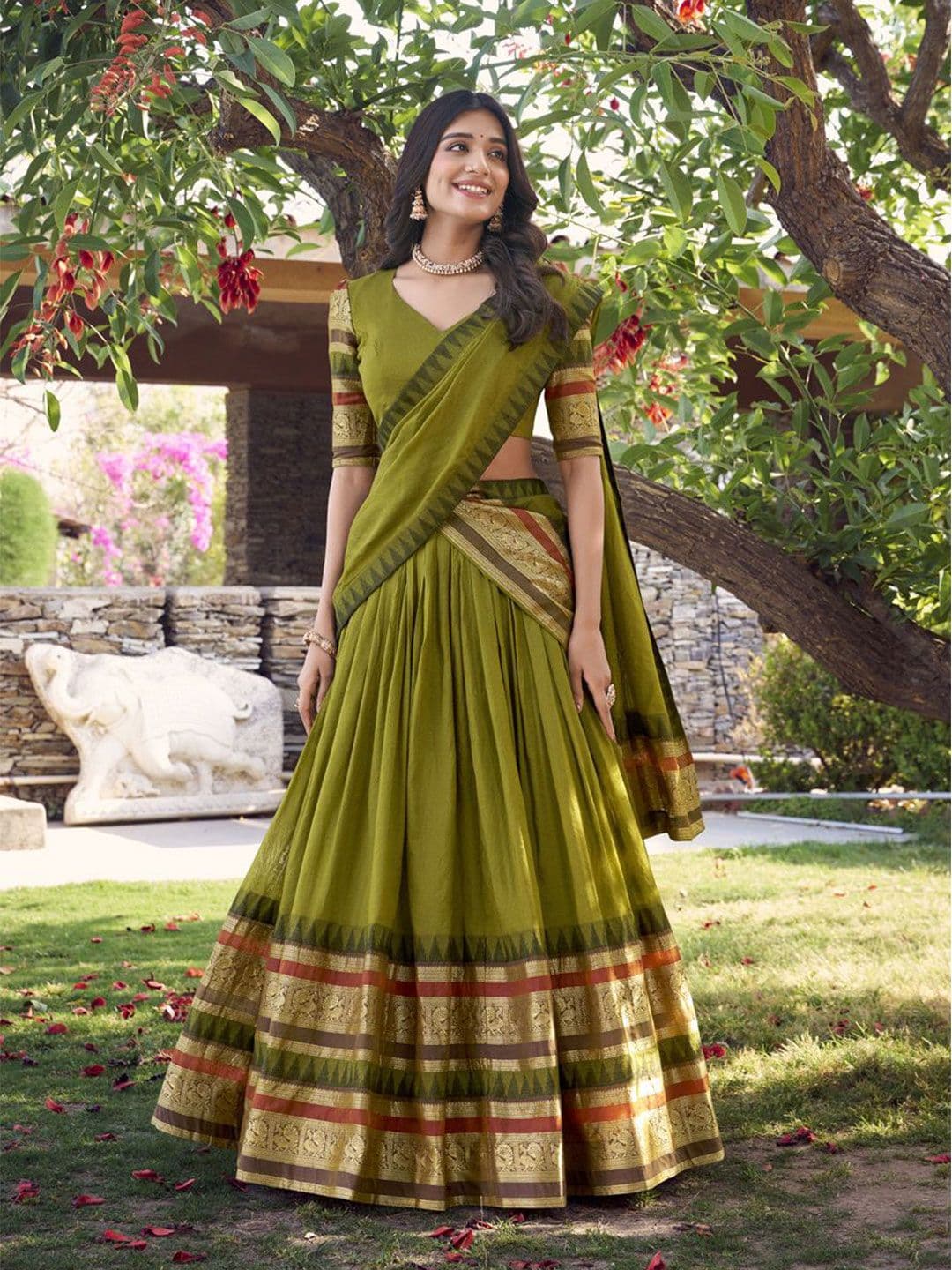 LOOKNBOOK ART Elegant Lightweight Pure Chanderi with Zari Border Lehenga Set - view 1