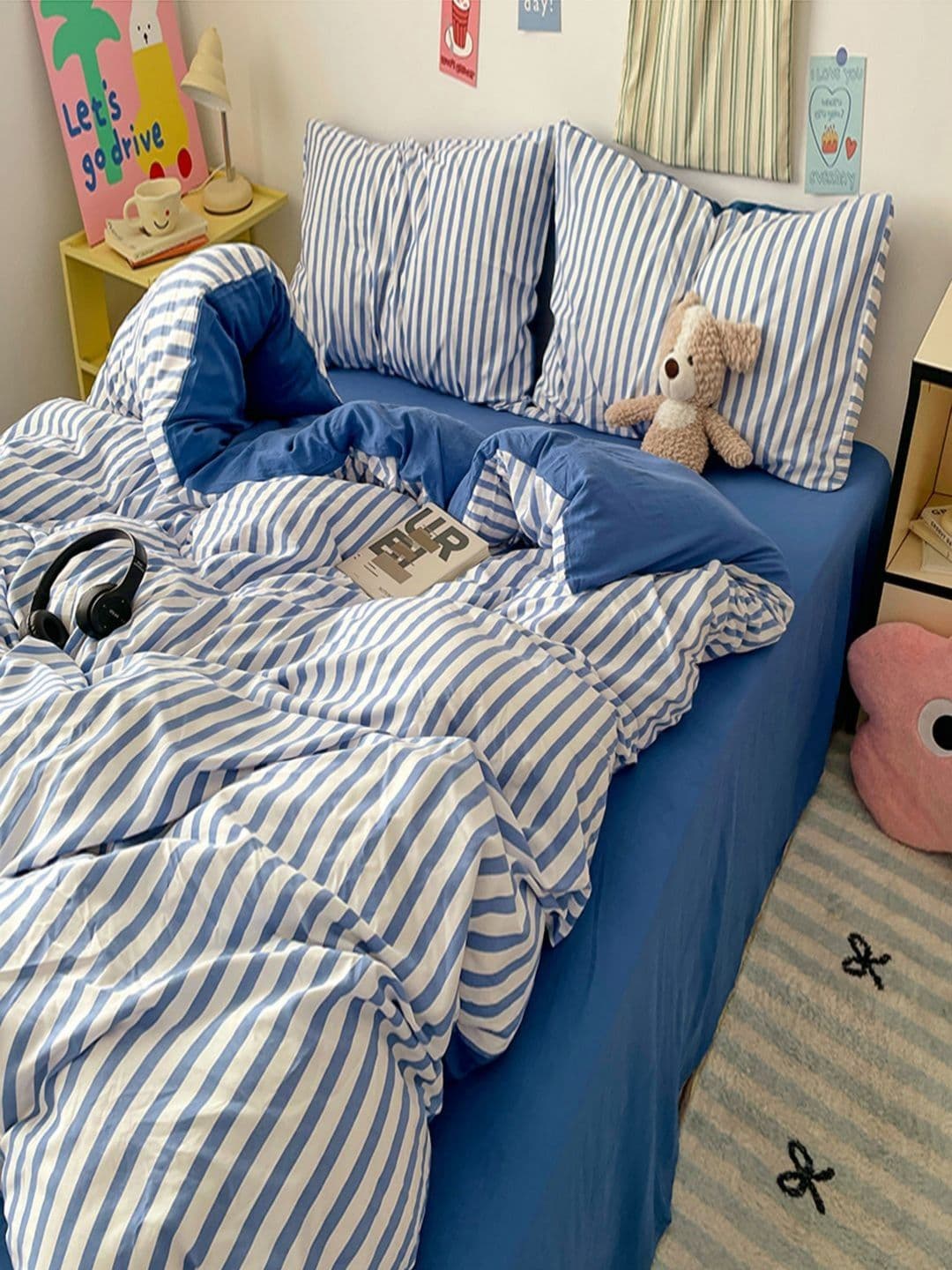 JC HOME Blue & White Striped Polycotton 3 Piece Single Regular Bedding Set - view 1