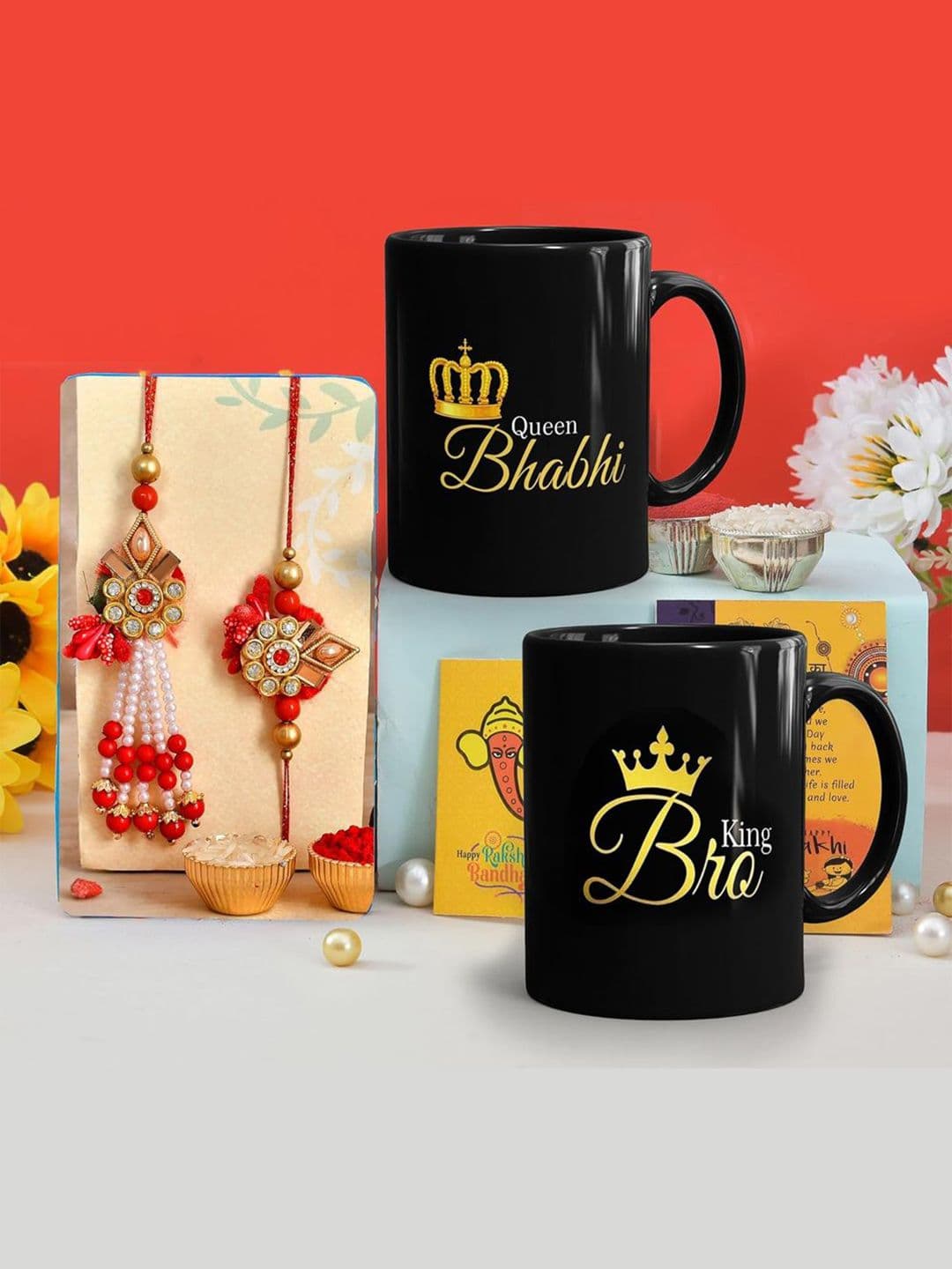 CraftVatika 6-Pcs Mugs With Greeting Card & Roli Chawal Rakhi Gift Set - view 1