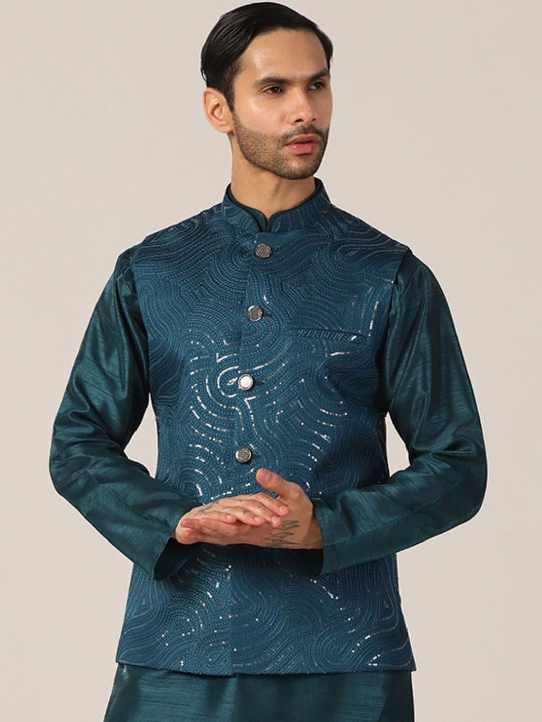 TAHVO Embroidered Mandarin Collar Nehru Jacket - view 1