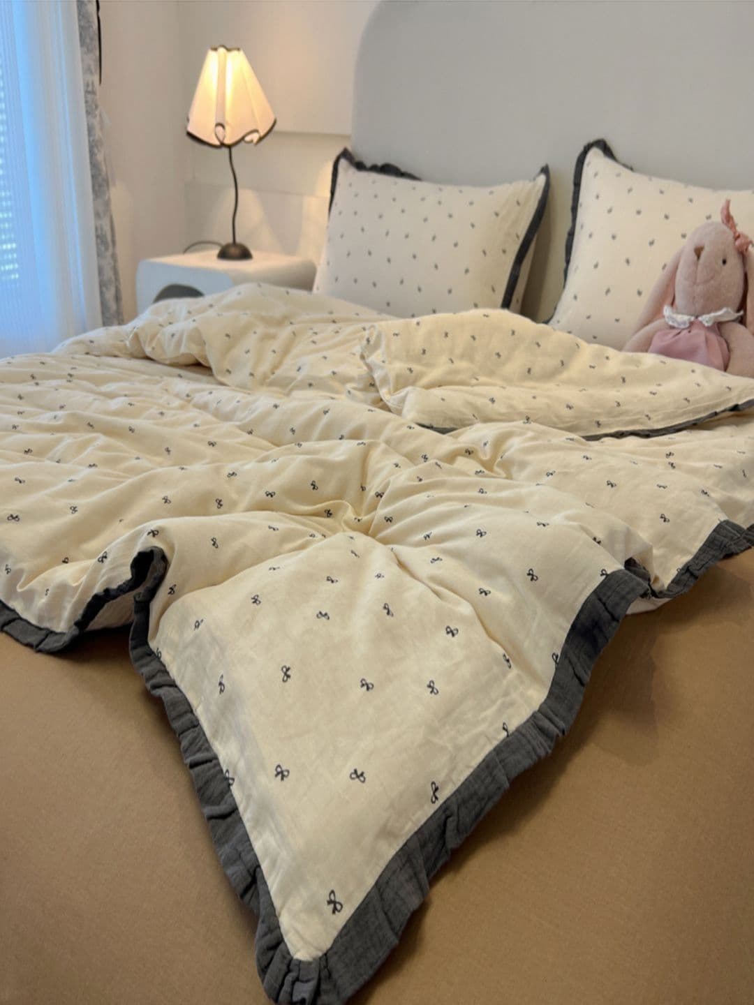 JC HOME Brown & White Solid Polycotton 4 Piece Double Queen Regular Bedding Set - view 1