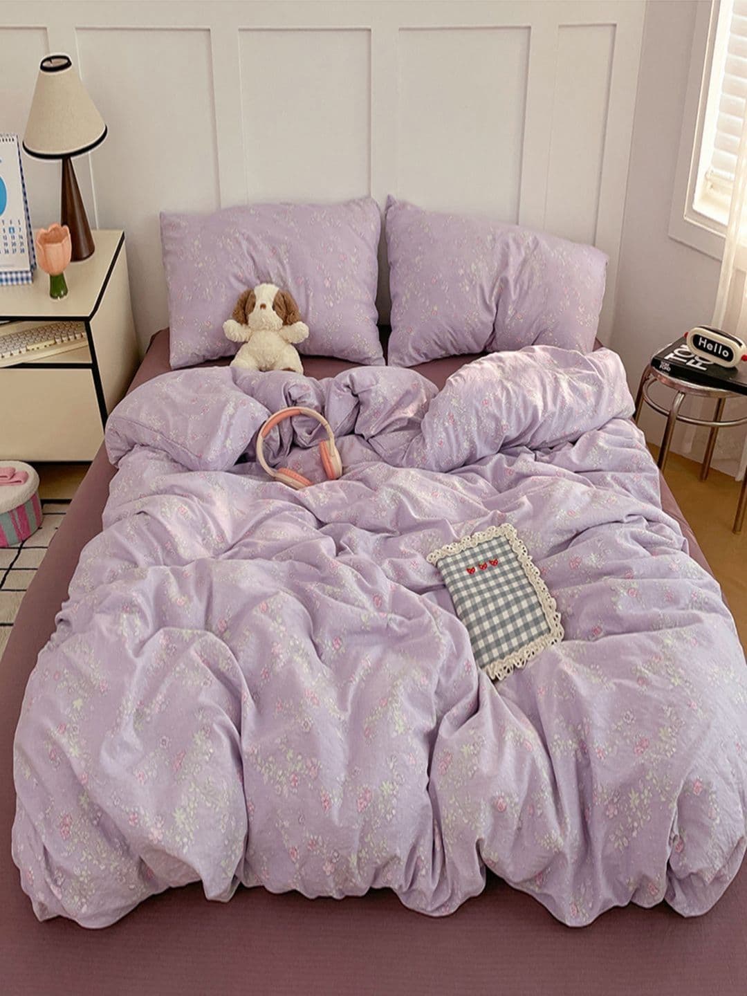 JC HOME Purple Floral Polycotton 3 Piece Single Regular Bedding Set - view 1