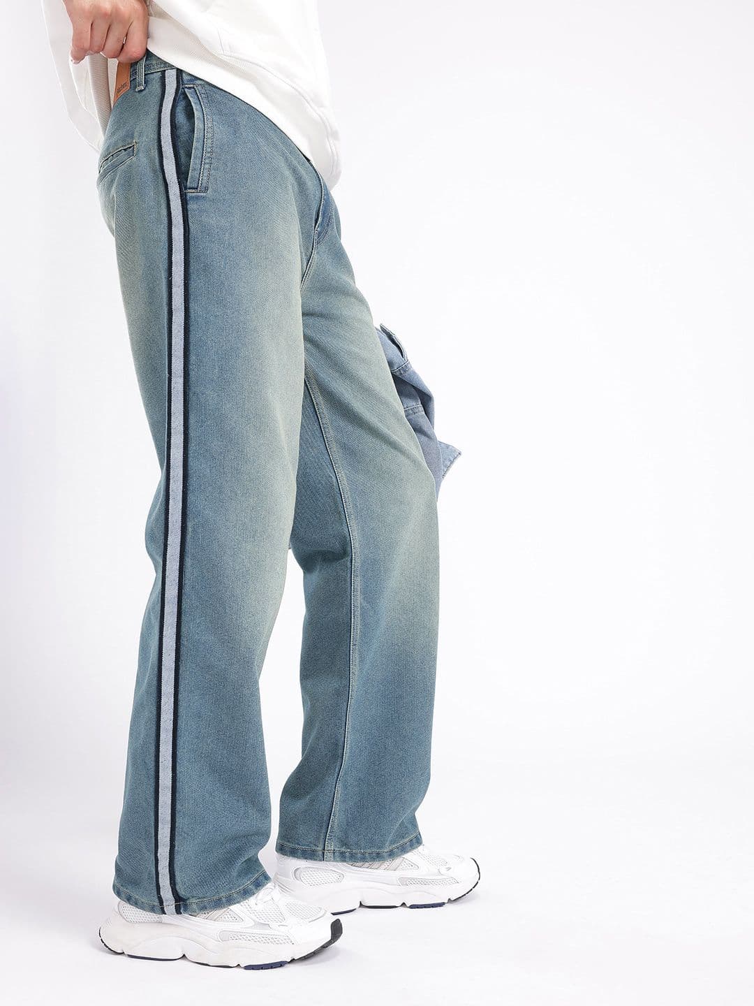 glitchez Men Wide Leg Light Fade With Side Stripe Jeans - view 1