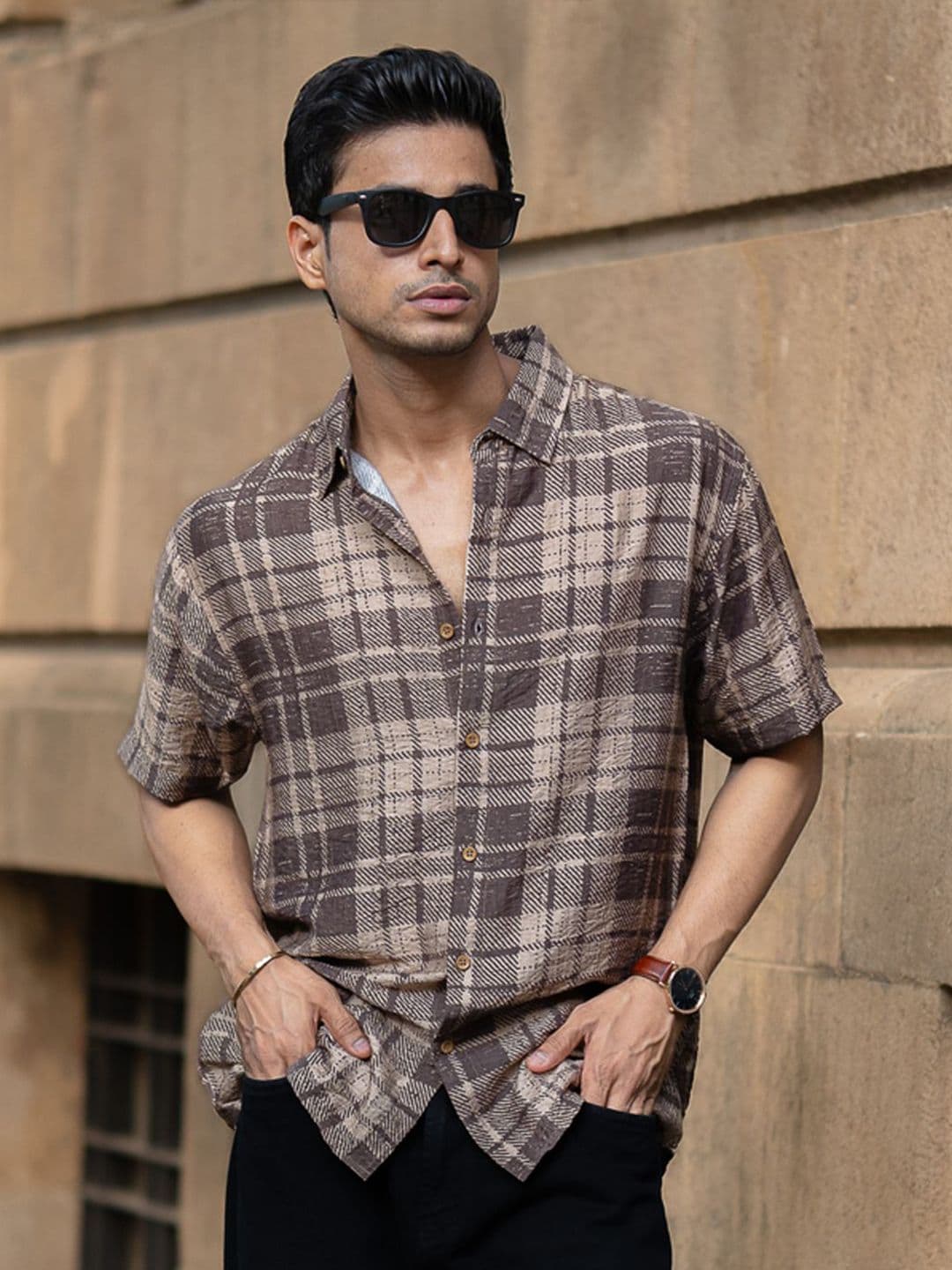 Powerlook Men Tartan Checked Spread Collar Casual Shirt - view 1