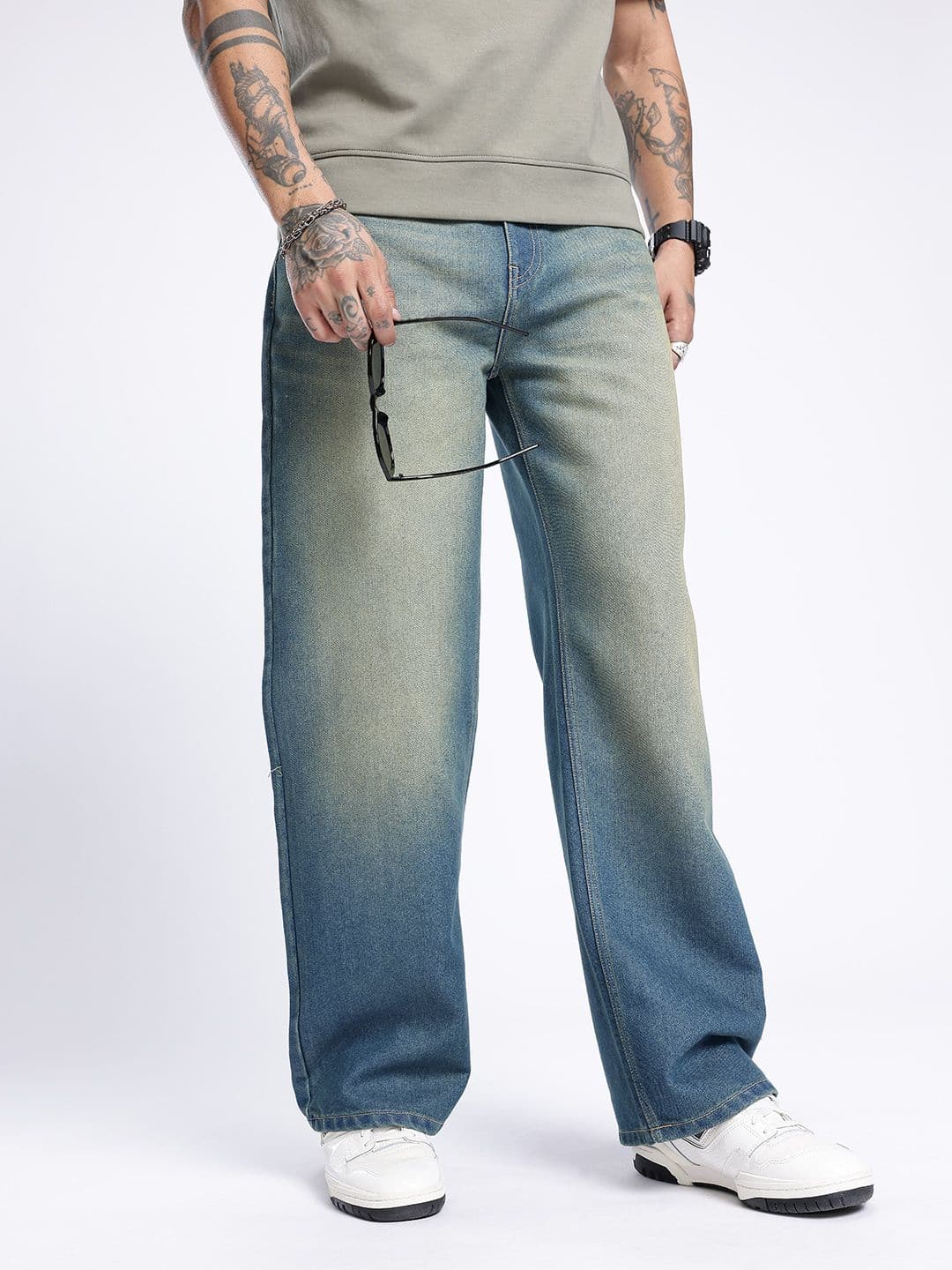 glitchez Men Heavy Fade Wide Leg Jeans - view 1