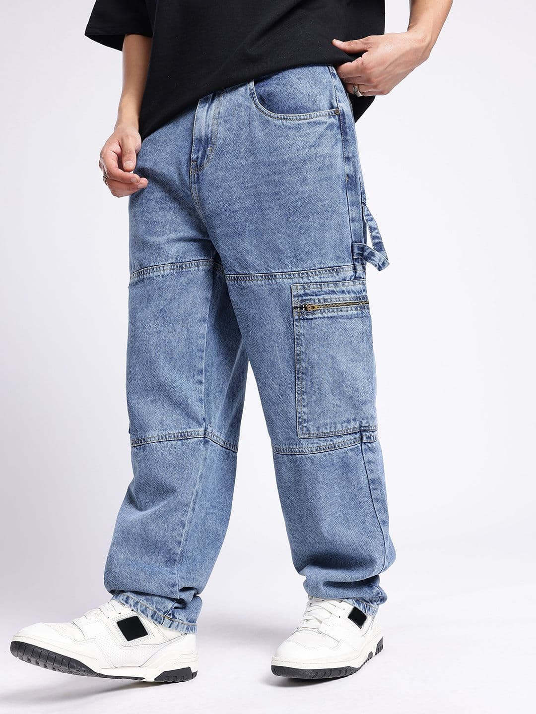 glitchez Men Boyfriend Fit Light Faded Cargo Jeans - view 1