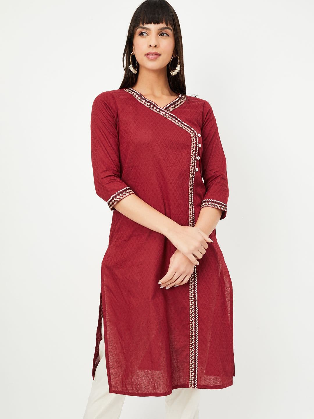 max Women Geometric Embroidered V-Neck Angrakha Kurta - view 1