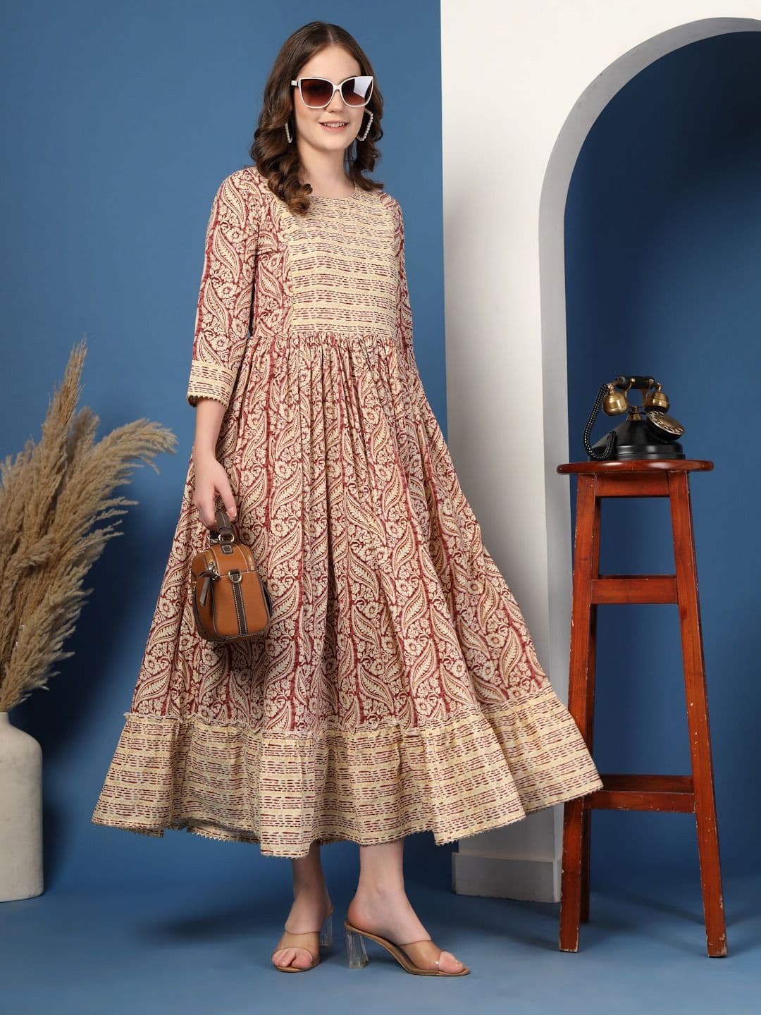 Pristyle Maternity Floral Printed Fit And Flare Ethnic Dress - view 1