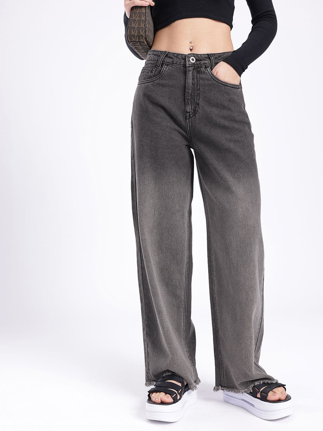 glitchez Women 90's Baggy Wide Leg High-Rise Heavy Fade Jeans - view 1