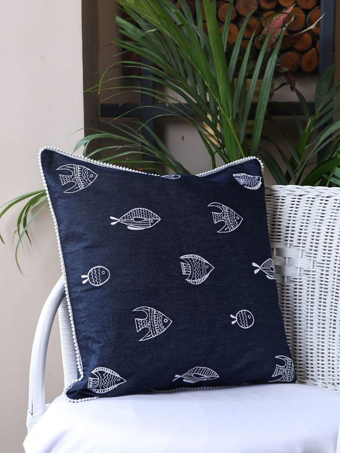 Sangria Blue & White Ethnic Motifs Square Cushion Covers - view 1