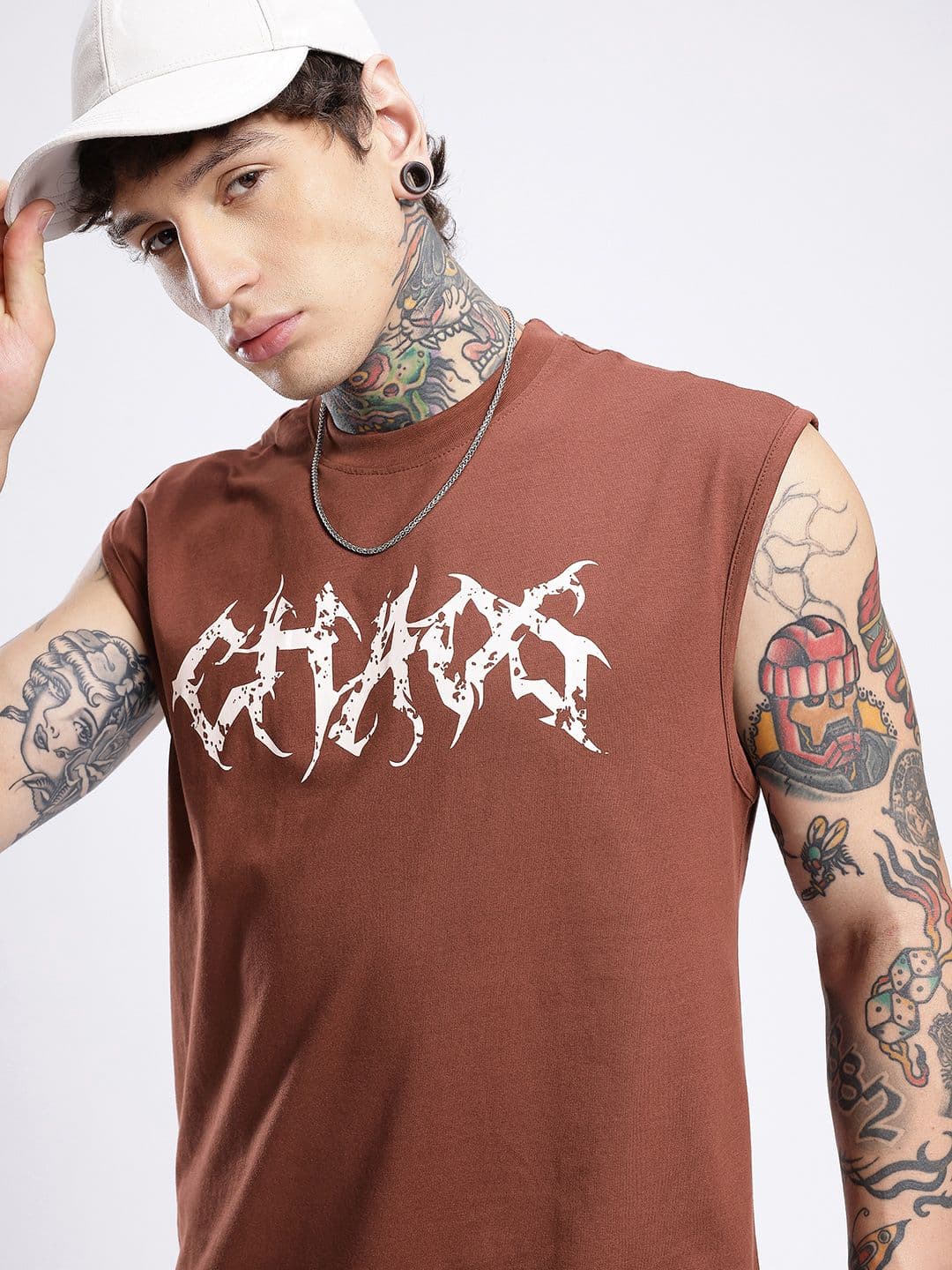 glitchez Typography Printed Sleeveless Oversized T-shirt - view 1