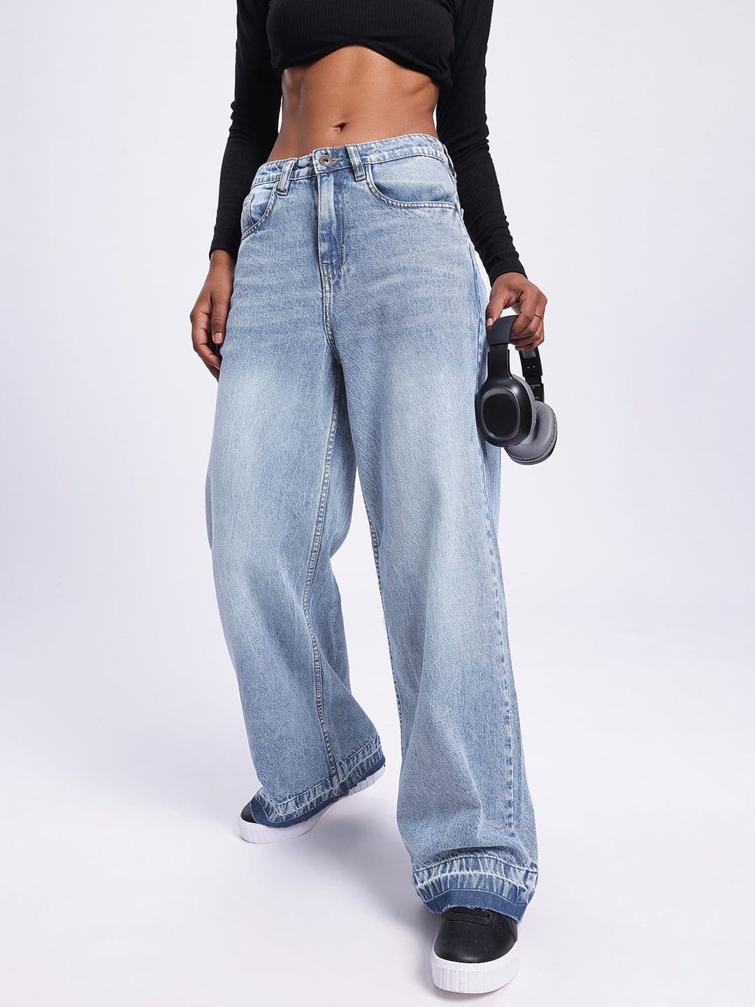 glitchez Women Baggy Pure Cotton Heavy Fade Wide Leg Jeans - view 1