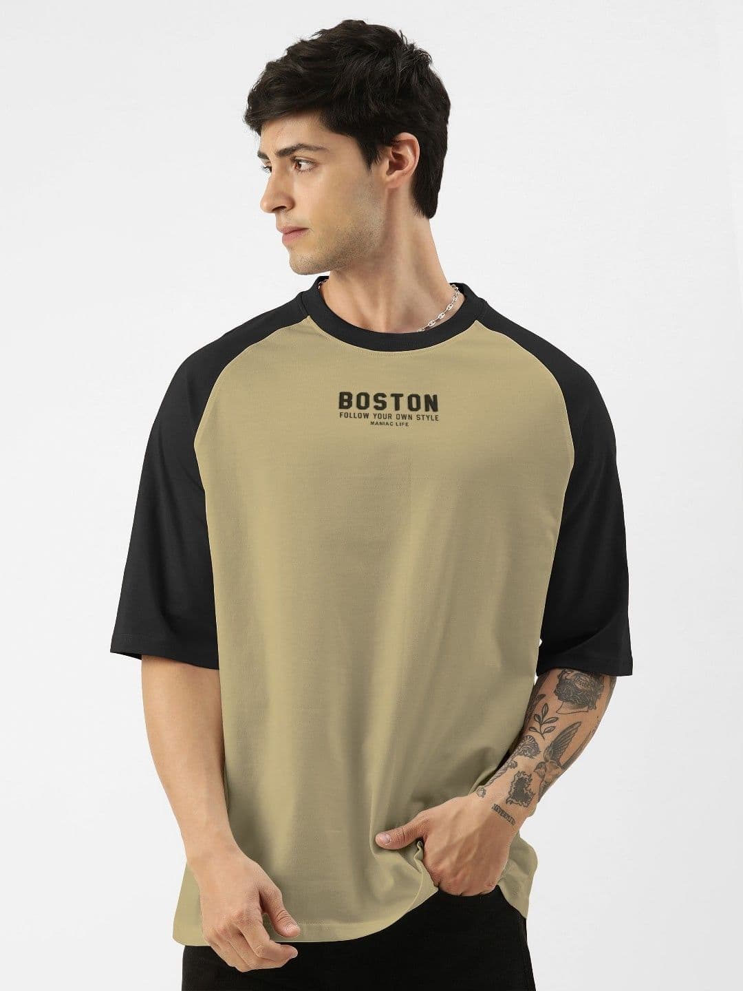 Maniac Men Typography Printed Round Neck Cotton Oversized T-shirt - view 1
