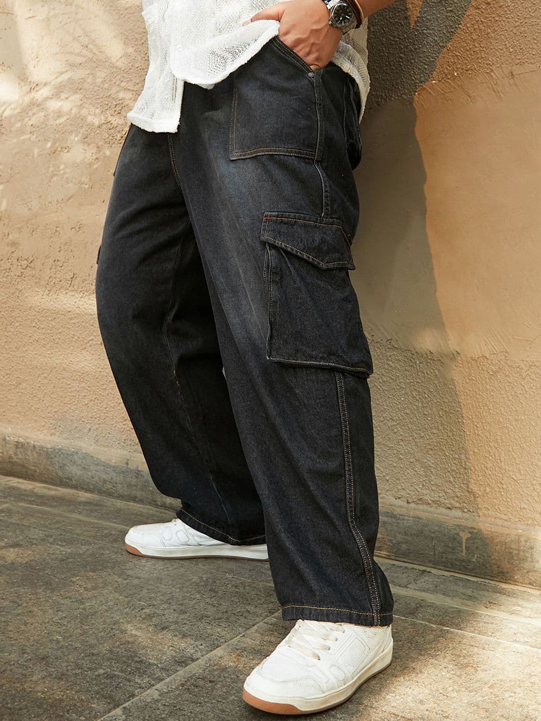 Instafab Plus Men Comfort Relaxed Fit Heavy Fade Mid-Rise Stretchable Cargo Style Jeans - view 1