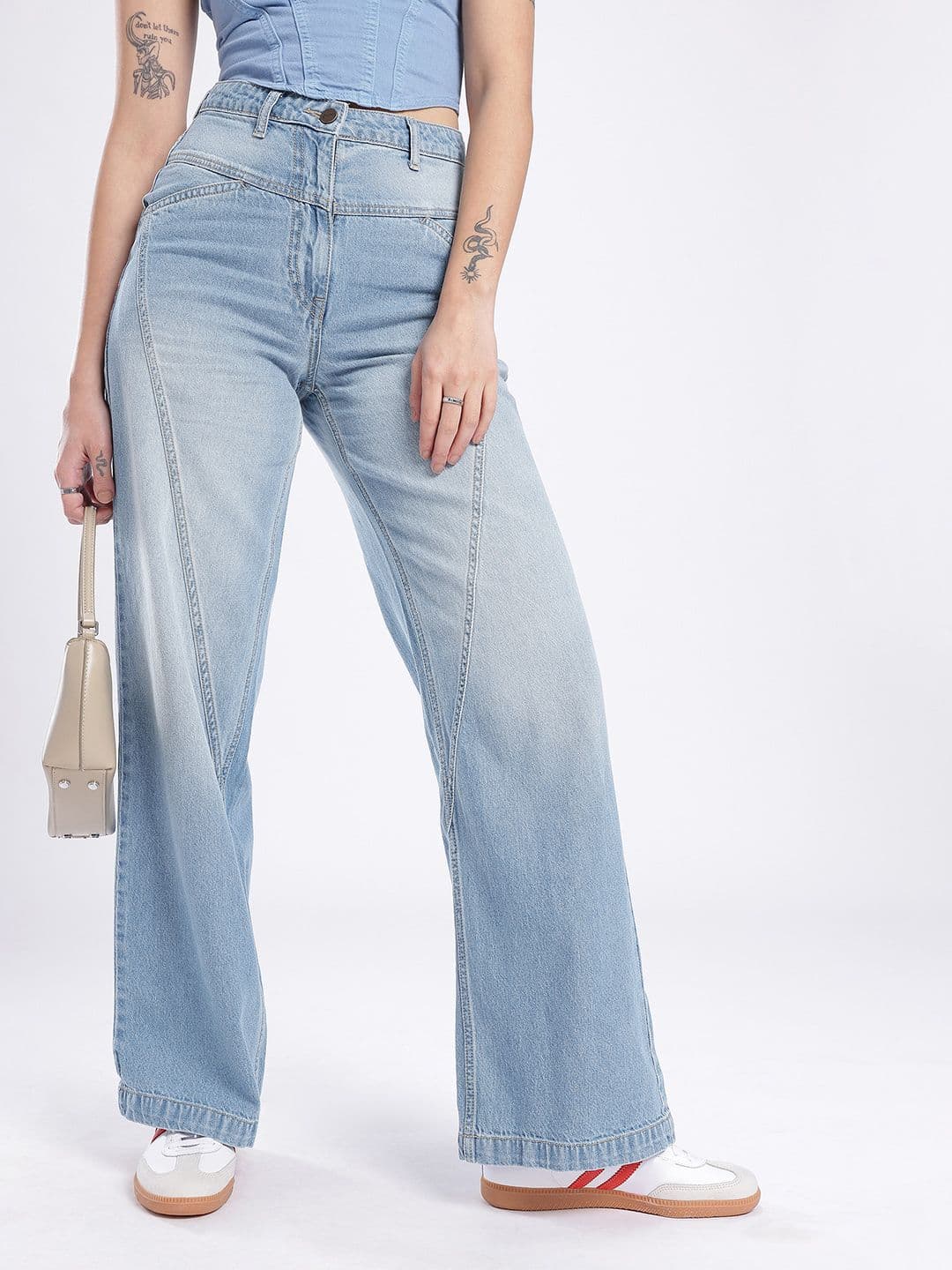 glitchez Women Paneling Wide Leg High-Rise Light Fade Jeans - view 1