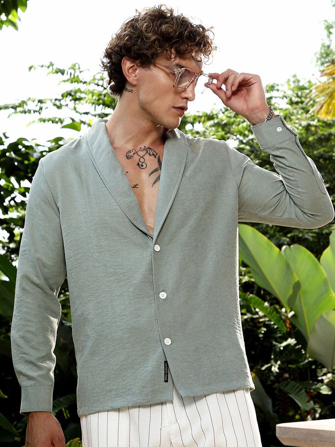CAHOOT Comfort Self Design Shawl Collar Oversized Shirt - view 1