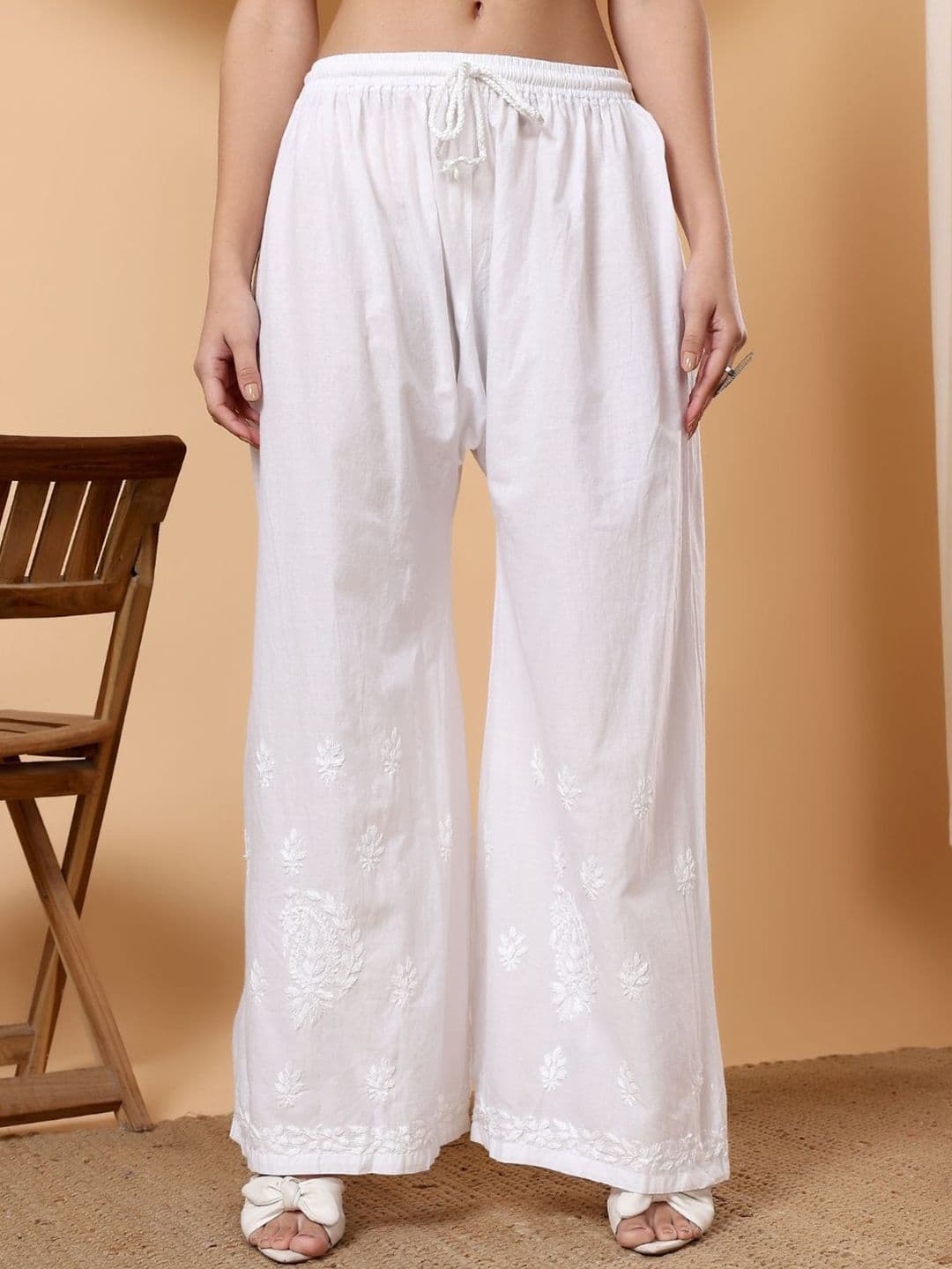 Poshak Chikan StudioWomen Chikankari Embroidered Cotton Palazzo - view 1