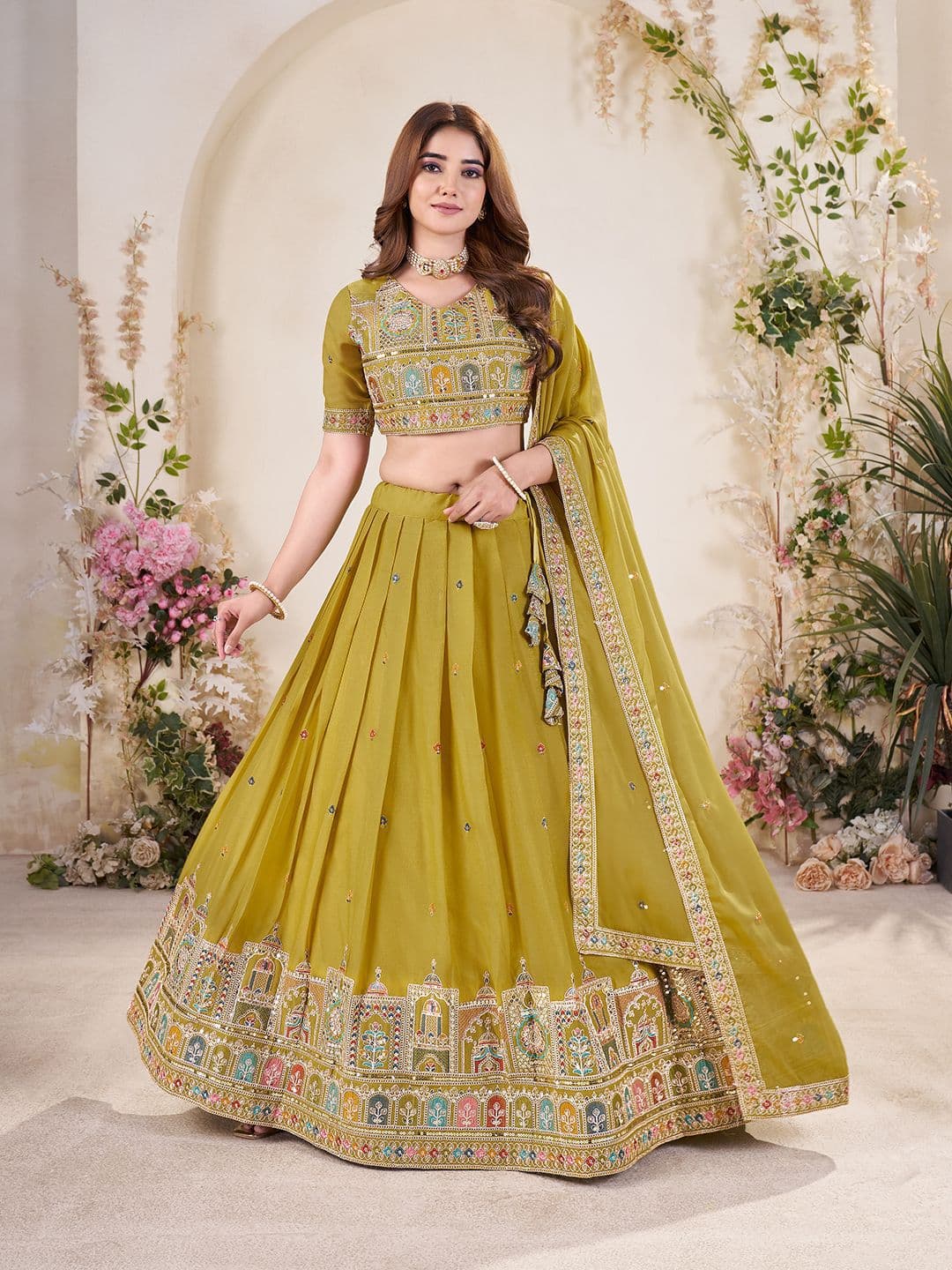 SHOPGARB Embroidered Semi-Stitched Lehenga & Unstitched Blouse With Dupatta - view 1