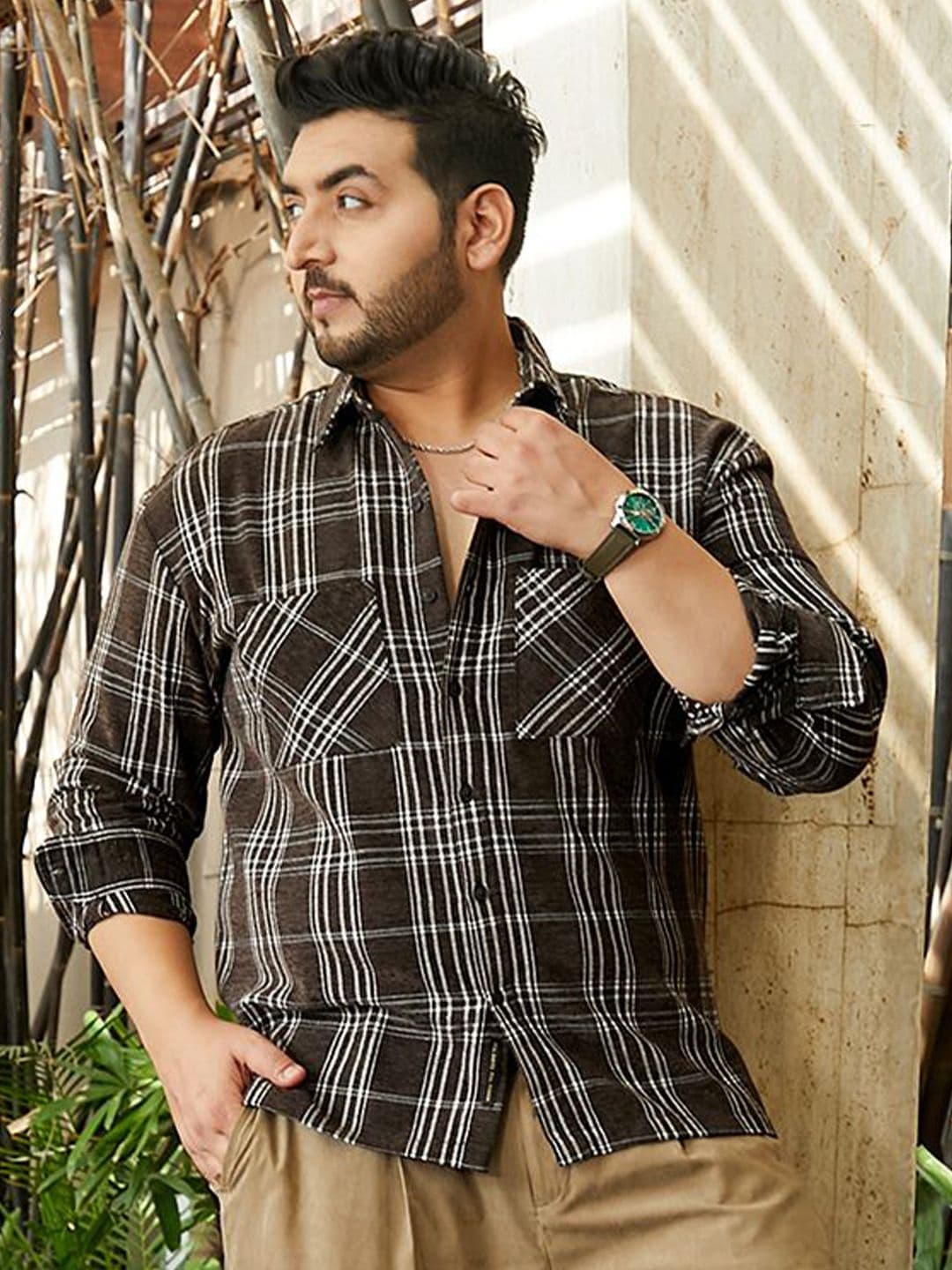 Instafab Plus Checked Comfort Spread Collar Cotton Shirt - view 1