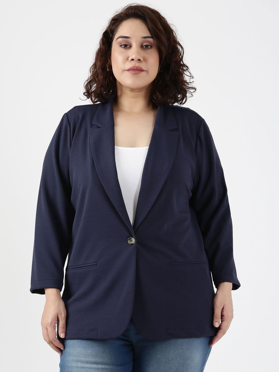 The Pink Moon Navy Scuba Crepe Formal Blazer - view 1