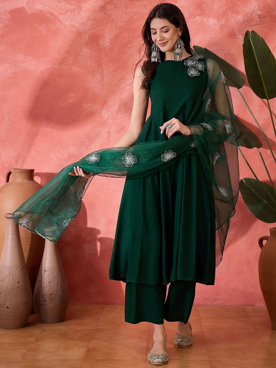 Sangria Sequinned A-Line Kurta & Palazzo With Dupatta - view 1