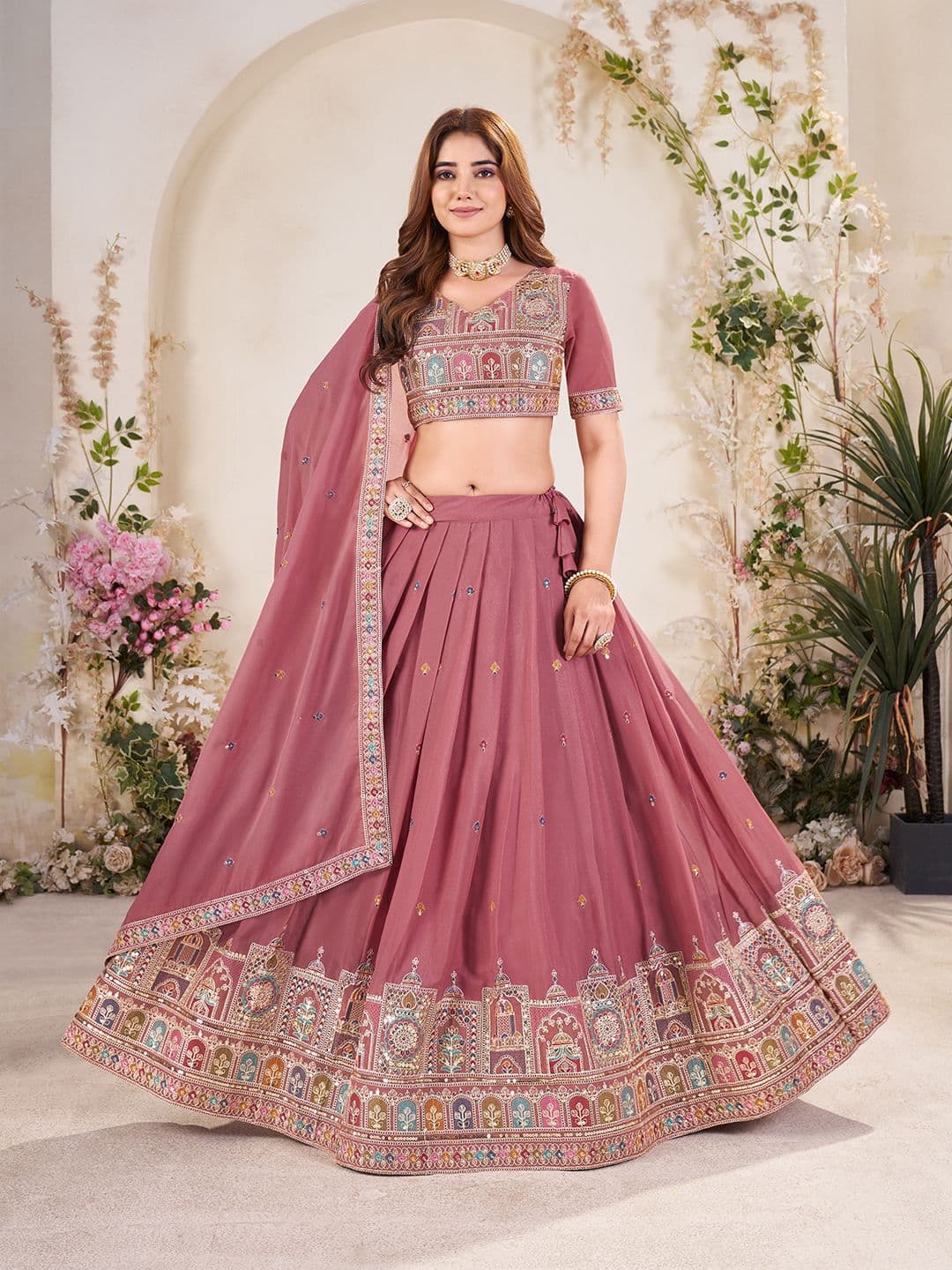 SHOPGARB Embroidered Semi-Stitched Lehenga & Unstitched Blouse With Dupatta - view 1
