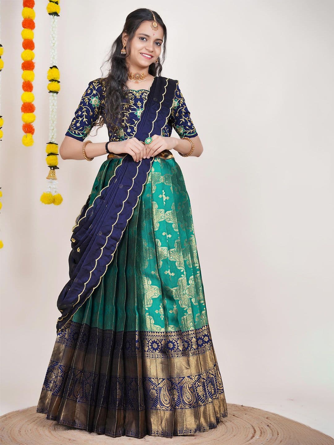Fabcartz Semi-Stitched Woven Design Lehenga & Unstitched Blouse With Dupatta - view 1
