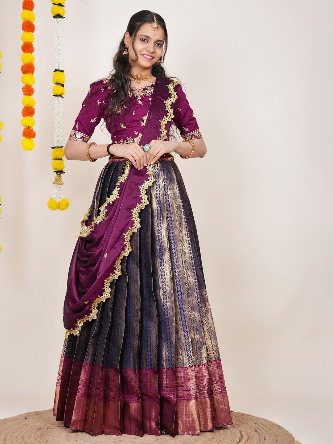 Fabcartz Semi-Stitched Woven Design Lehenga & Unstitched Blouse With Dupatta - view 1