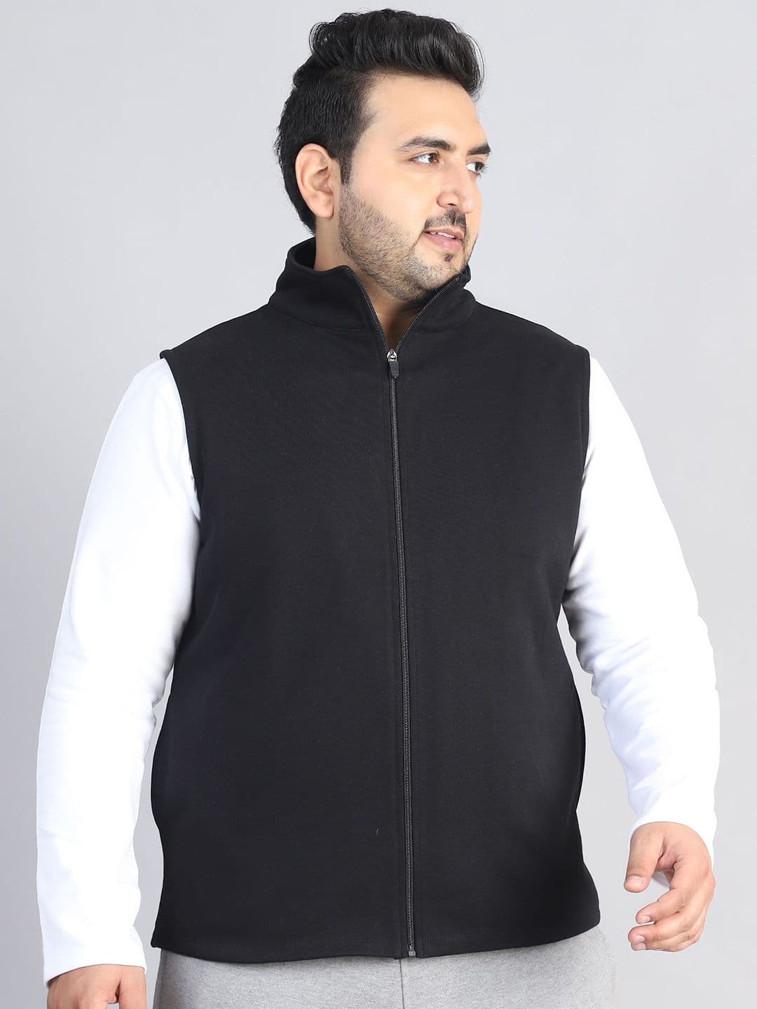 Moonaa Fashion Men Plus Size Solid Mock Collar Gilet Jacket - view 1