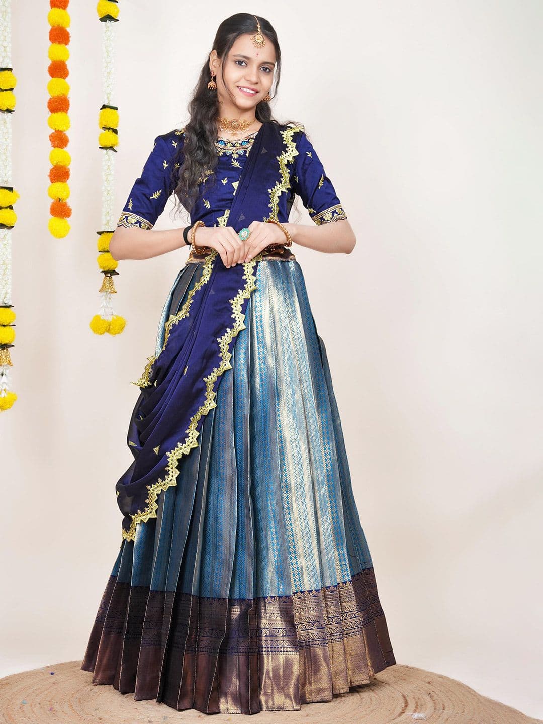 Fabcartz Semi-Stitched Woven Design Lehenga & Unstitched Blouse With Dupatta - view 1