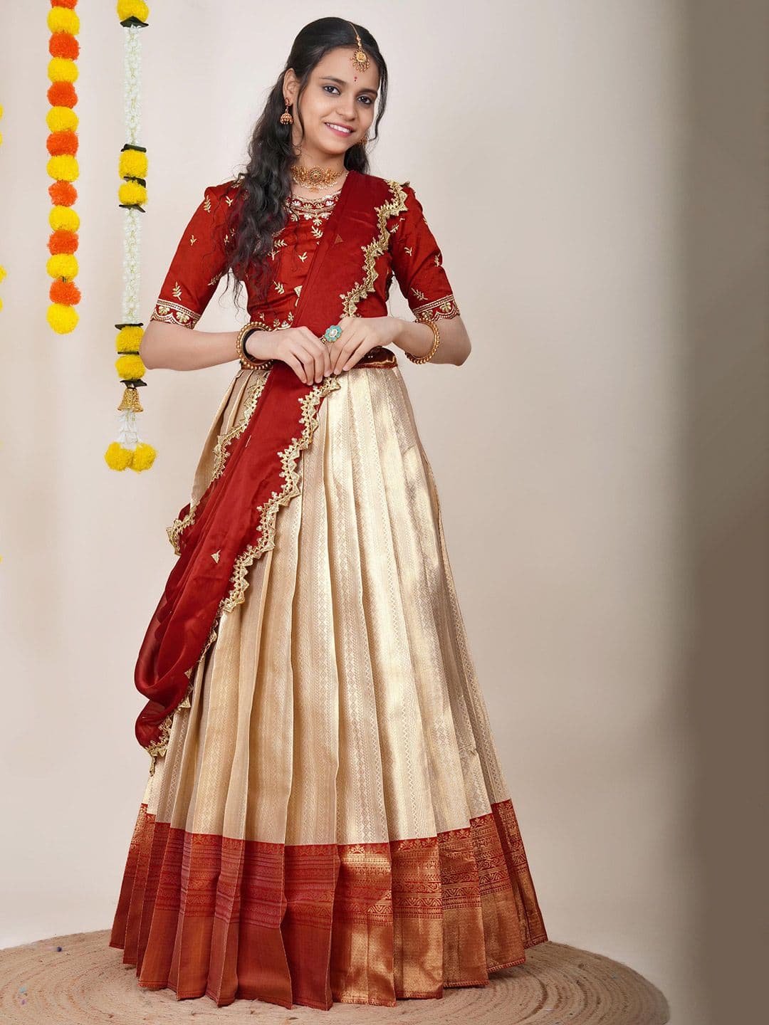 Fabcartz Embroidered Semi-Stitched Lehenga & Unstitched Blouse With Dupatta - view 1