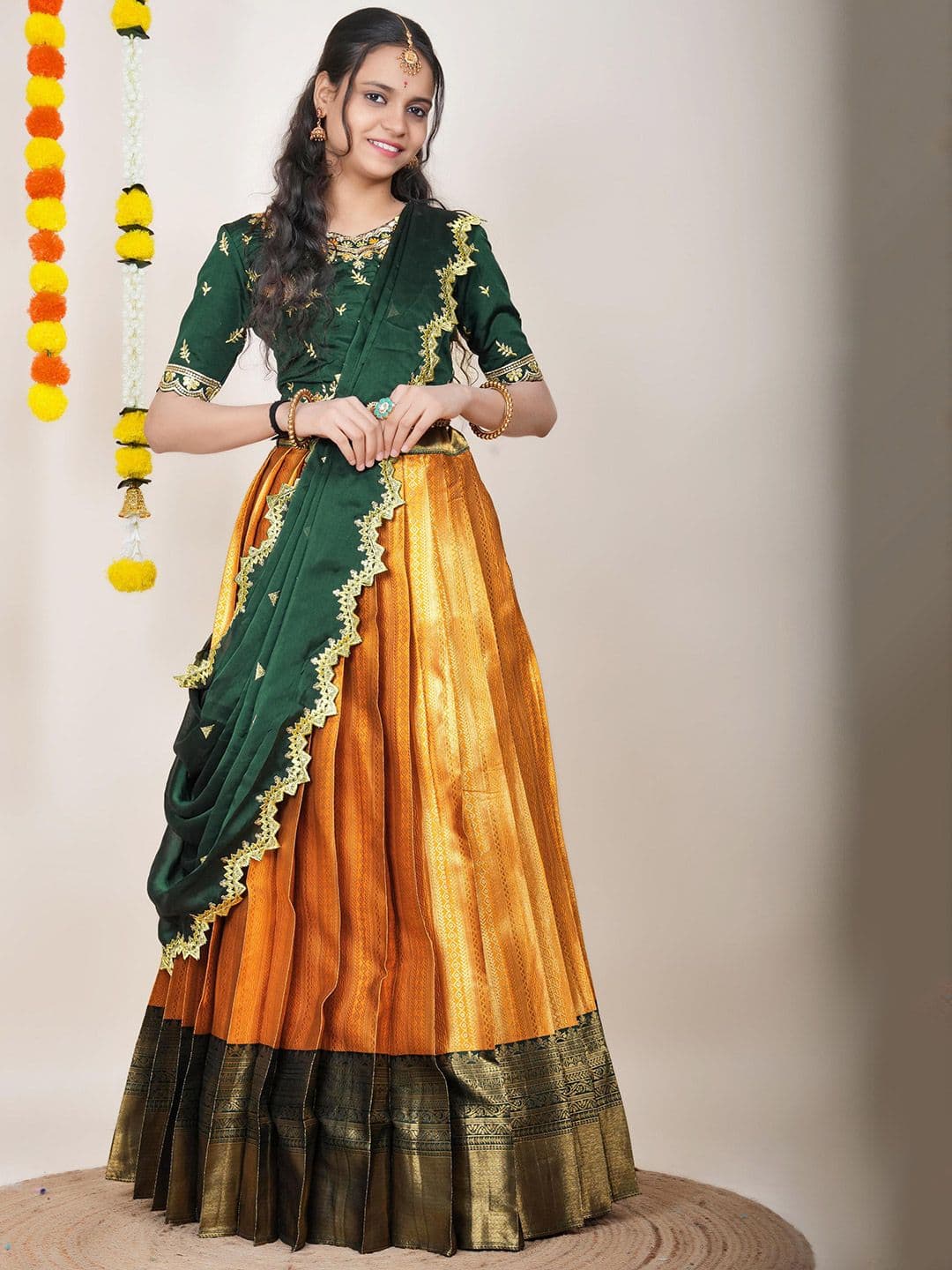 Fabcartz Semi-Stitched Woven Design Lehenga & Unstitched Blouse With Dupatta - view 1