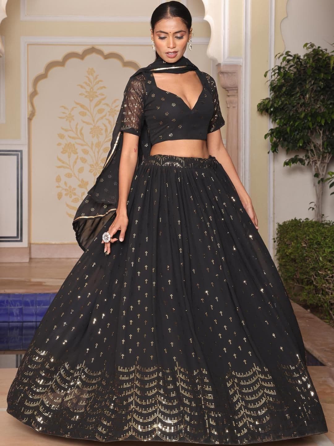 KALINI Embellished Semi-Stitched Georgette Lehenga & Unstitched Blouse With Dupatta - view 1