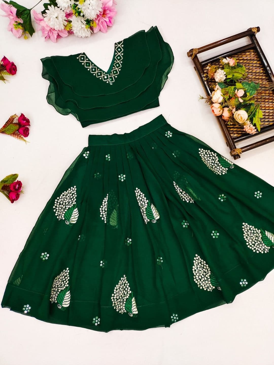 BAESD Girls Embellished Thread Work Ready to Wear Lehenga & Choli - view 1