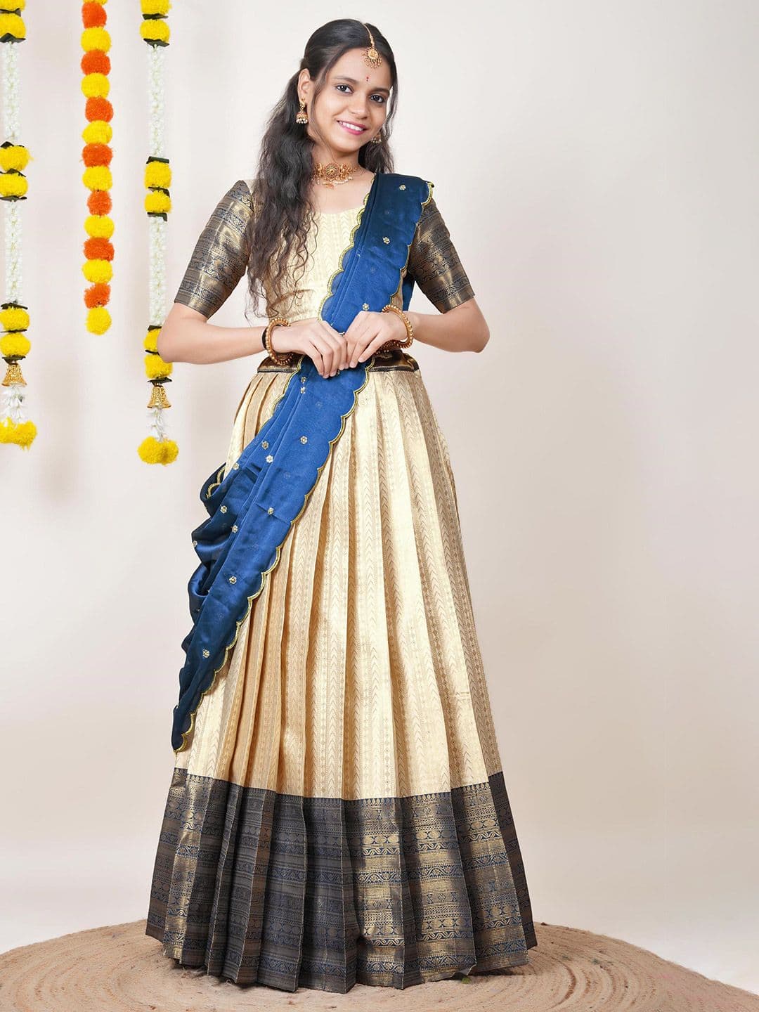 Fabcartz Semi-Stitched Woven Design Lehenga & Unstitched Blouse With Dupatta - view 1
