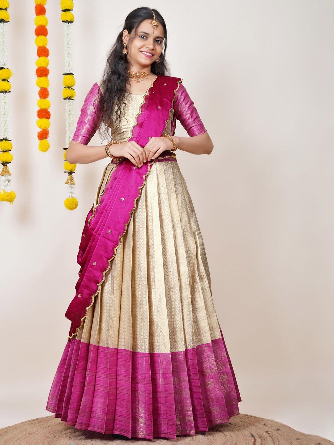 Fabcartz Floral Woven Design Semi-Stitched Lehenga & Unstitched Blouse With Dupatta - view 1