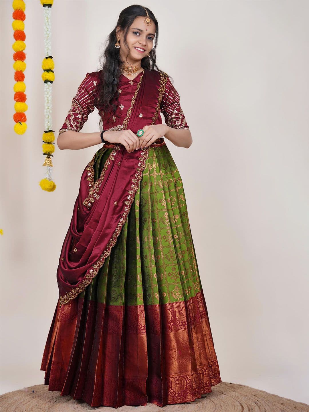 Fabcartz Semi-Stitched Woven Design Lehenga & Unstitched Blouse With Dupatta - view 1