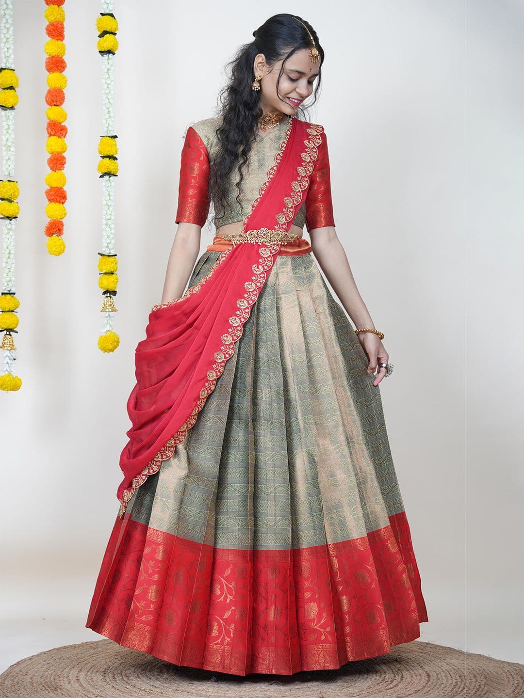 Fabcartz Semi-Stitched Lehenga & Unstitched Blouse With Dupatta - view 1