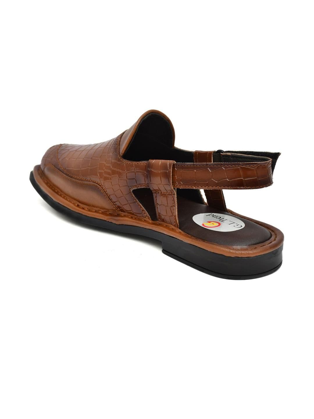 G L Trend Men Tan Leather Single Back Velcro Peshwari Sandals - view 1