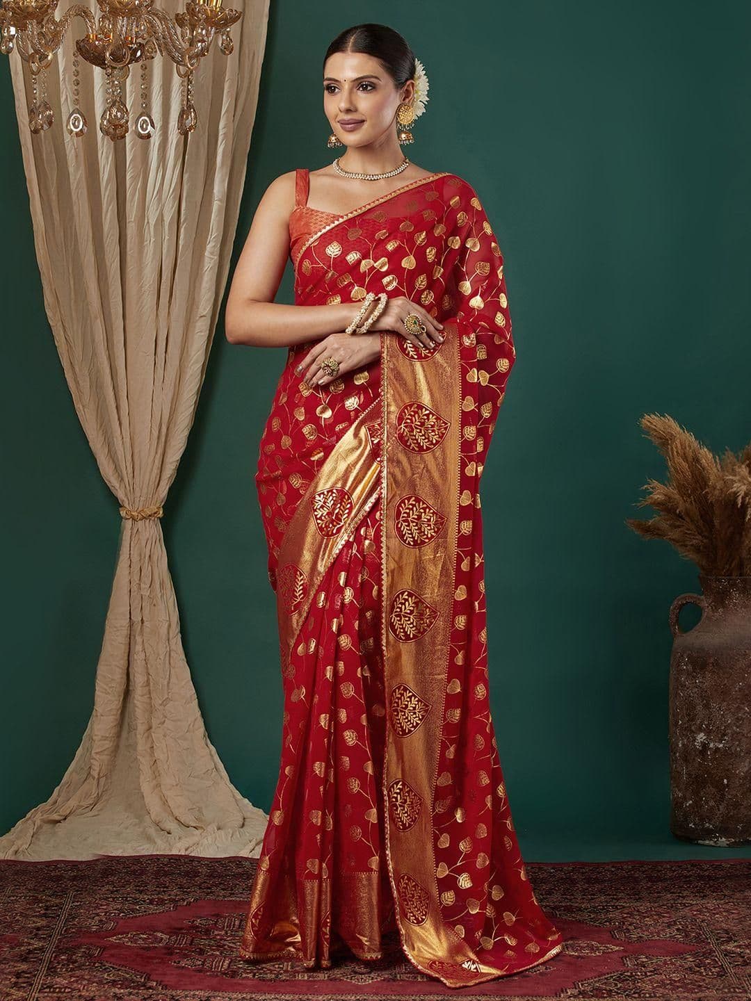 KALINI Red Pure Georgette Embellished Sarees - view 1