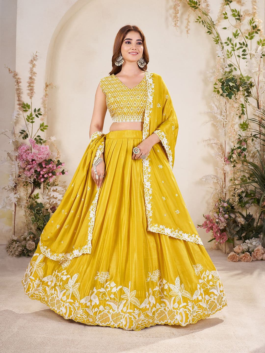 SHOPGARB Embroidered Semi-Stitched Lehenga & Unstitched Blouse With Dupatta - view 1