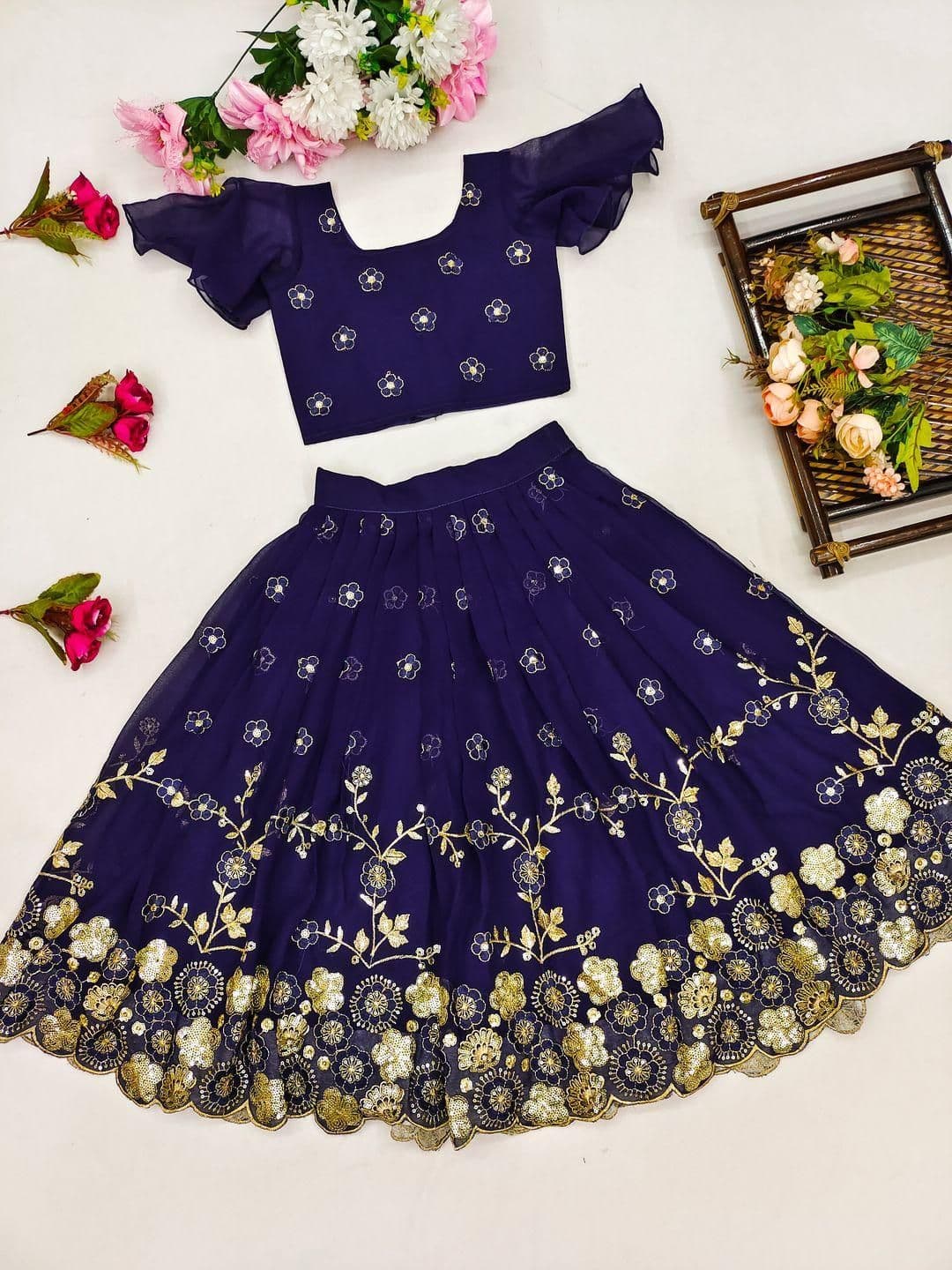 Shoryam Fashion Girls Silk Georgette Ready to Wear Lehenga Choli - view 1