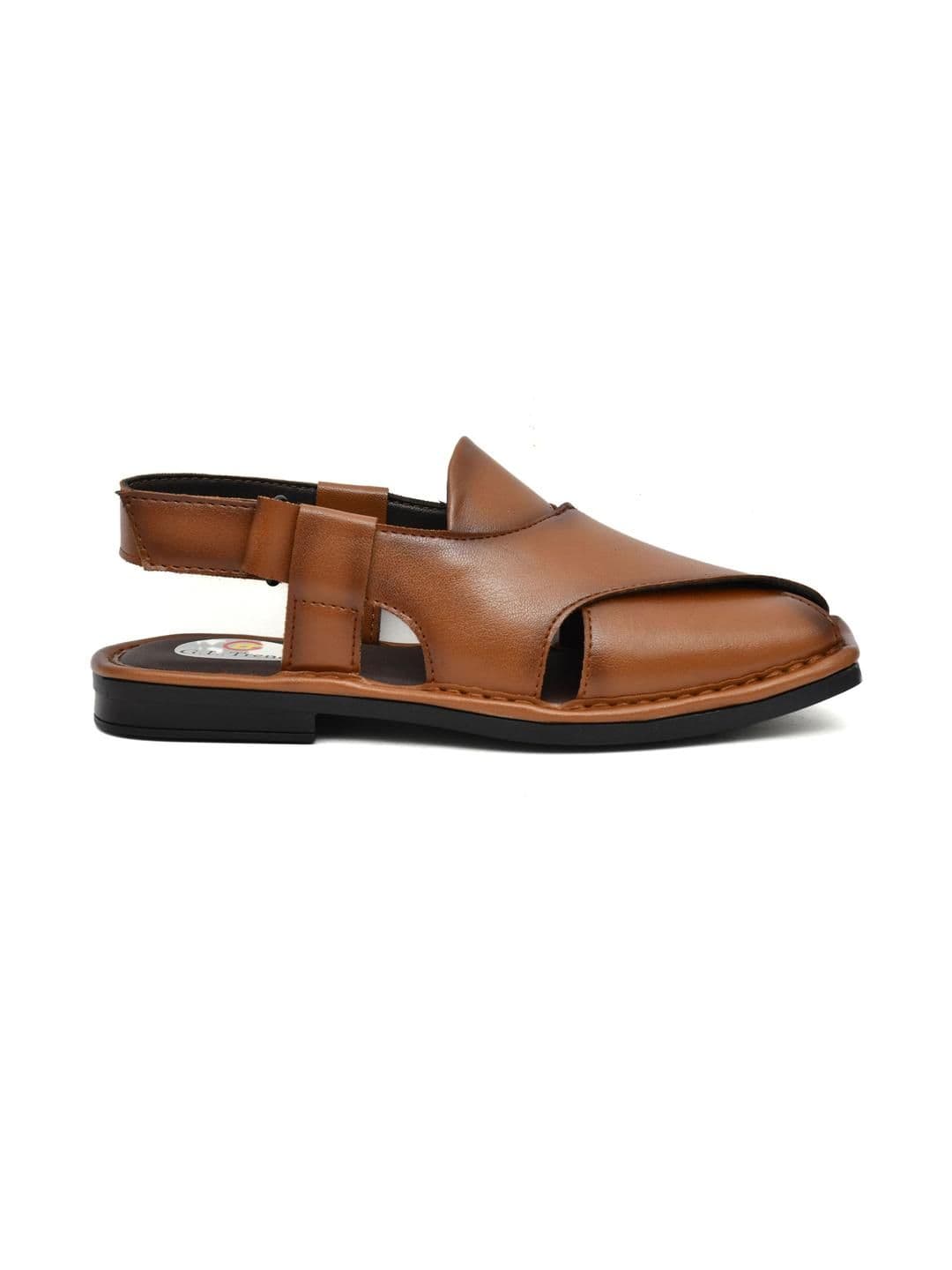 G L Trend Men Tan Leather Ethnic Casual Peshwari Velcro Sandals - view 1